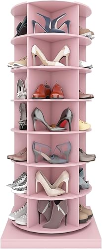 Miniatura 4 de Goujxcy Zapatero giratorio de 7 niveles de 360, zapatero giratorio, soporte para más de 28 pares de zapatos para tacones, botas, zapatillas,