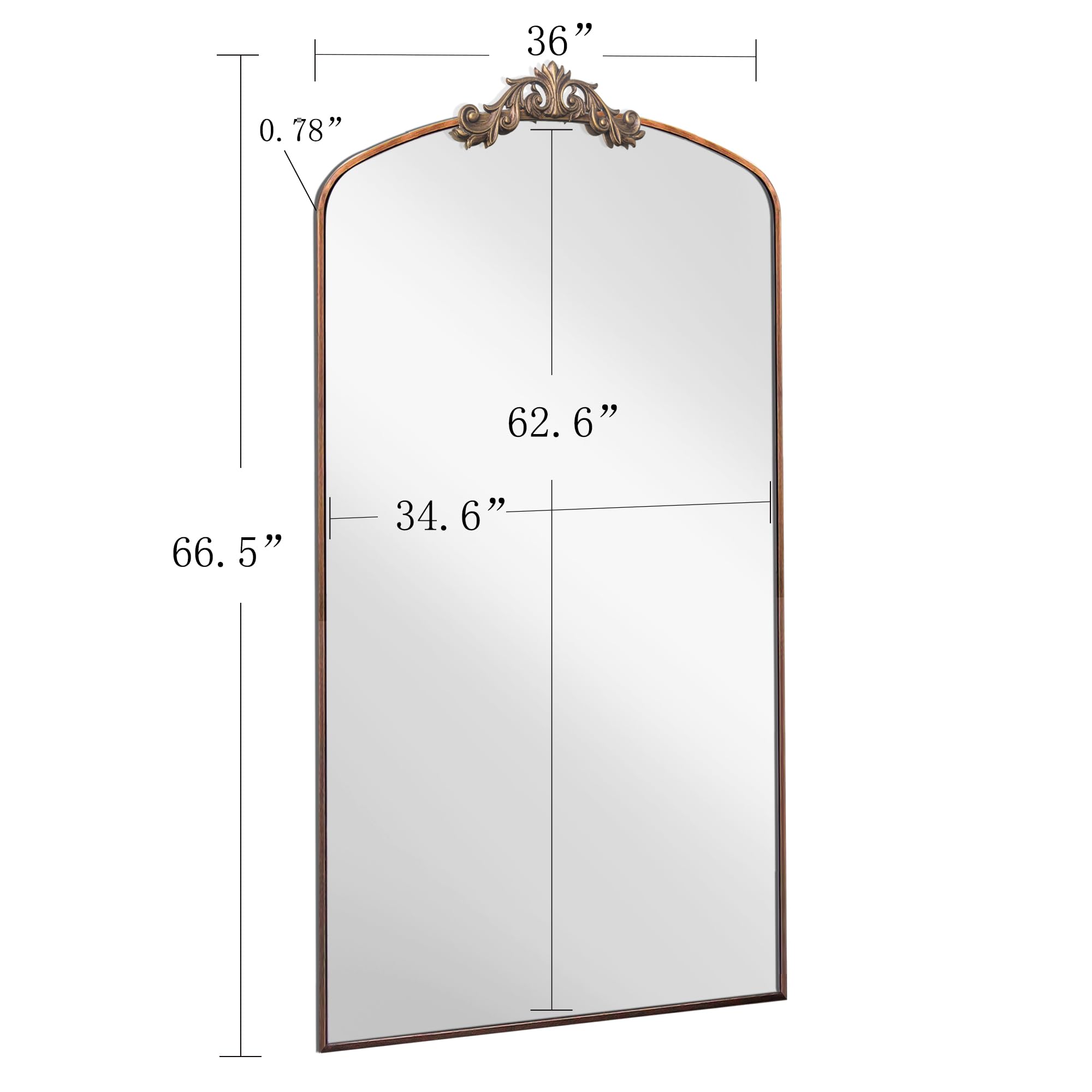sofutoo Elegant Vintage Ornate Arched Full Length Mirror, 36x66 Inch, Metal Framed, for Any Room, Antique Bronze