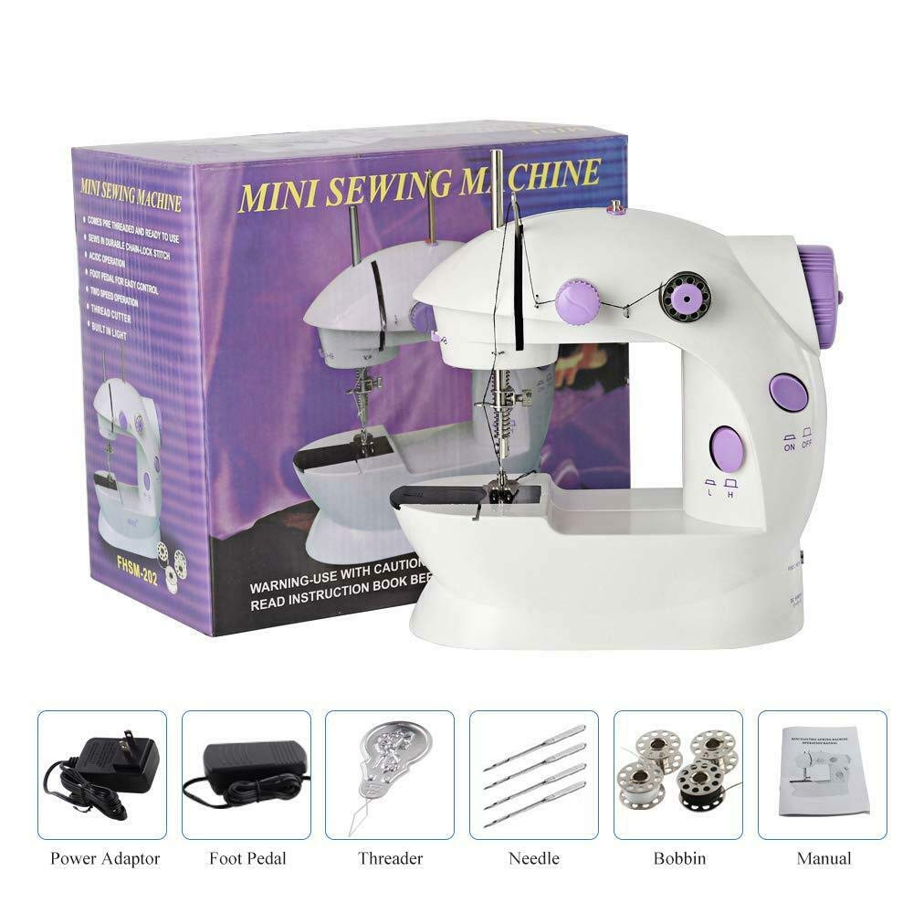 Mini máquina de coser eléctrica multifunción, herramienta de costura portátil, 2 velocidades, doble hilo, pedal de pie con interruptor de mano para principiantes en el hogar, viajes, regalo para mamá