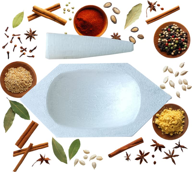 Image of HeeMo Marble Imam Dasta, Mortar and Pestle Set, Ohkli Musal, Kharal or khalbatta (Hexagon Shape 7 Inches)