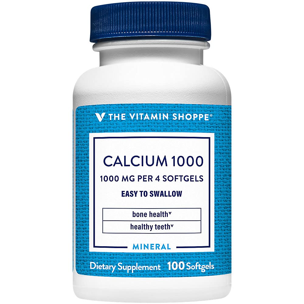 The Vitamin Shoppe Calcium 1,000MG - Bone Strength, Teeth Health & Muscle Function Support, Daily Mineral (100 Softgels) 100 Count (Pack of 1)