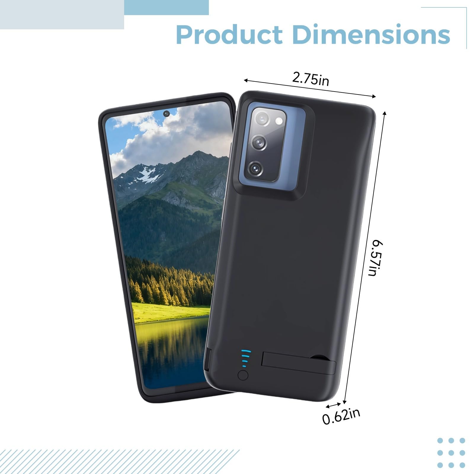 Tragbare 5000-mAh-Akkuhülle für S20 Fe, Full-Edge-Design, Ständer, Mattschwarz