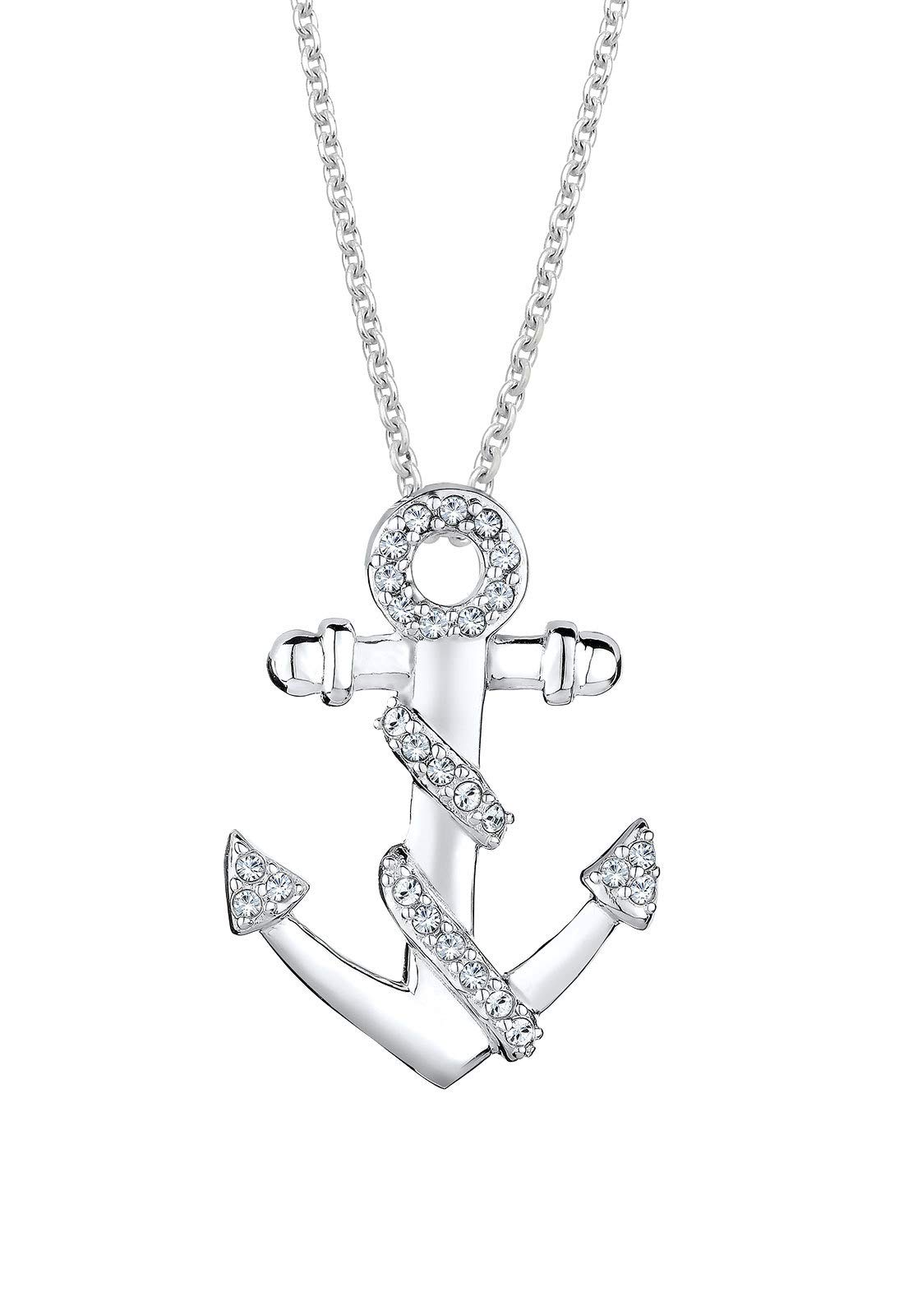 Elli Collana da Donna, Ciondolo a Forma di Ancora, con Cristalli, in Argento Sterling 925