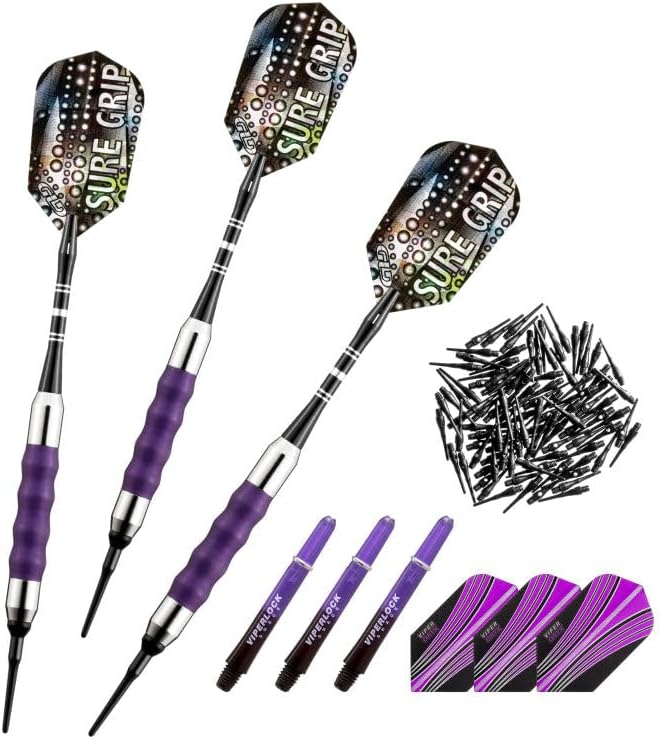 Viper Sure Grip Soft Tip Darts 18 Grams, Purple Accessory Set