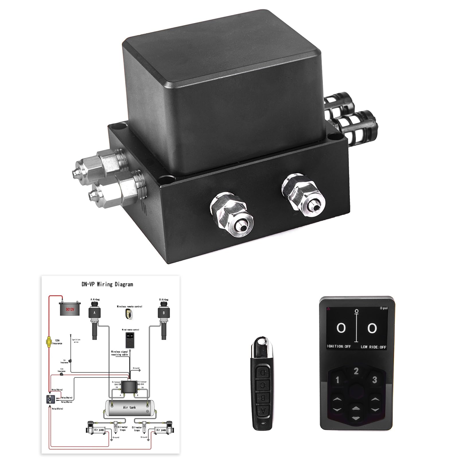 Air Management Top Grade 4-Valve Air Suspension System kit, Electronic Controll System/wireless remote control/pneumatic/airlift 3-Stages Memory ﻿
