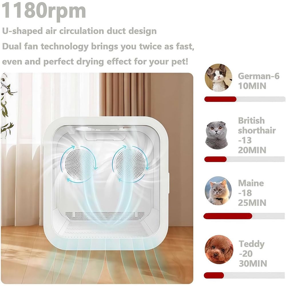 Caja secadora automática para mascotas para gatos y perros pequeños,eficiente,automático y silencioso 360° para gatos y perros,control inteligente temperatura con pantalla táctil,diseño seguro