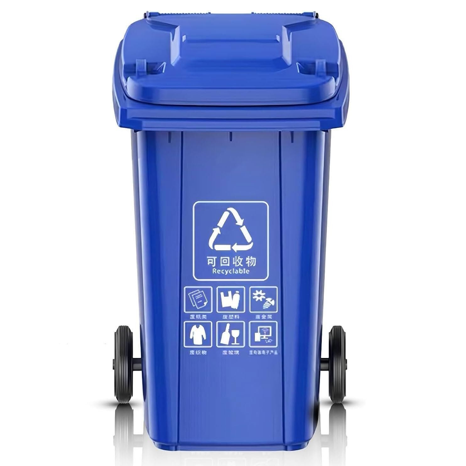 Poubelle grand volume 240L extérieure bleue résistante avec couvercle