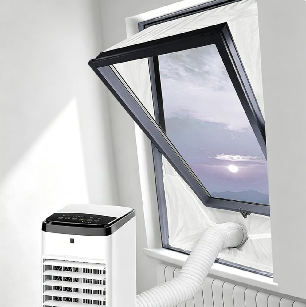 TMAPRUVG Portable AC Window Vent Kit for Attaching to Swing Windows,Full Sealing Exhaust Double Zipper Air Exchange Guard (230cm * 2)