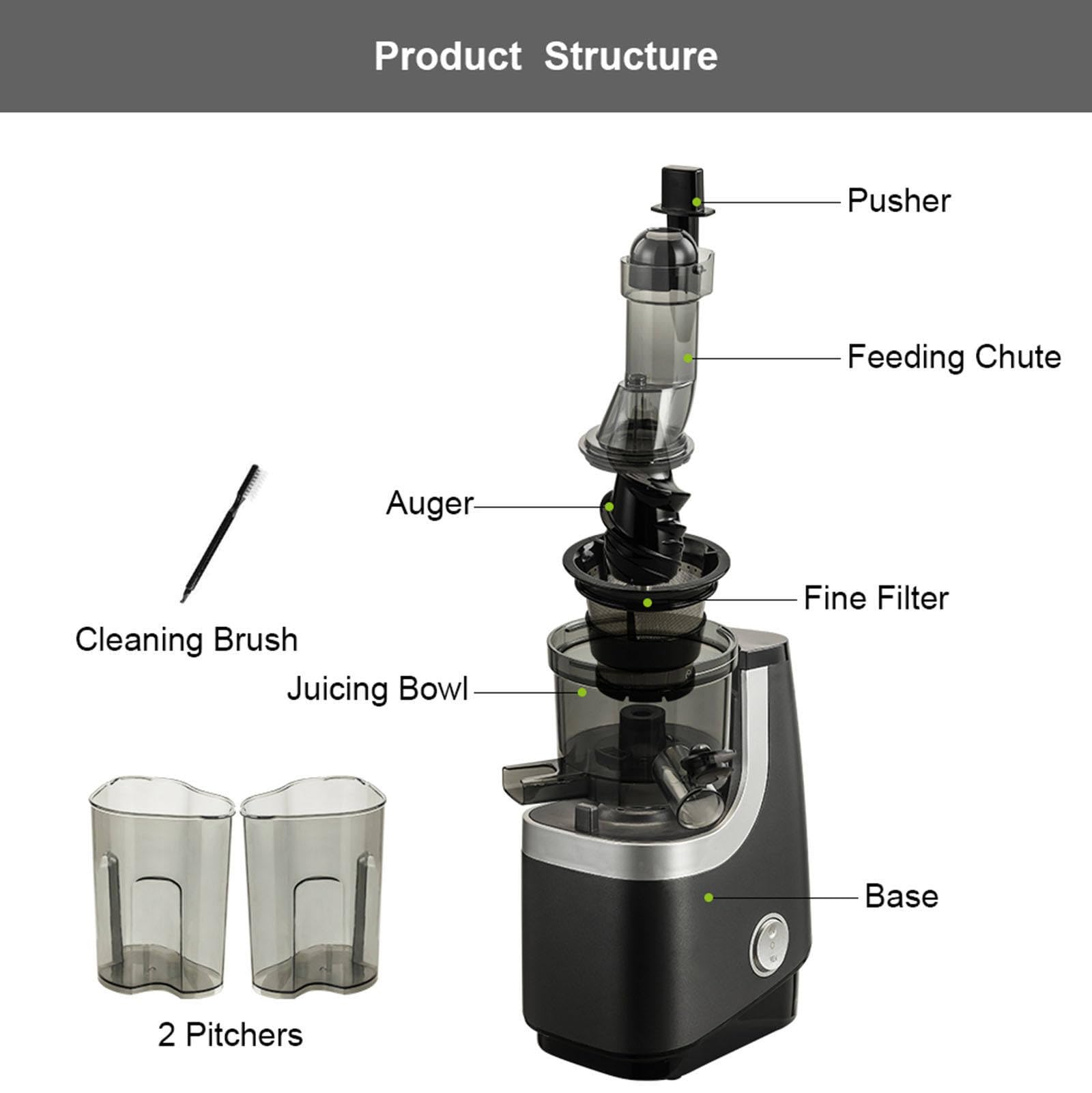 Presse-agrumes à froid, extracteur à mastication lente, haut rendement de jus, grande goulotte pour une extraction efficace des jus de légumes et de fruits