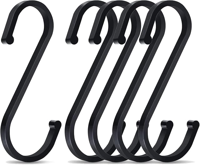 Olakin S Hooks[5 Pcs], 32mm Aluminum S Shaped Hook, for Kitchen and Bedroom Utensils, Hangers, Clothes(Black)