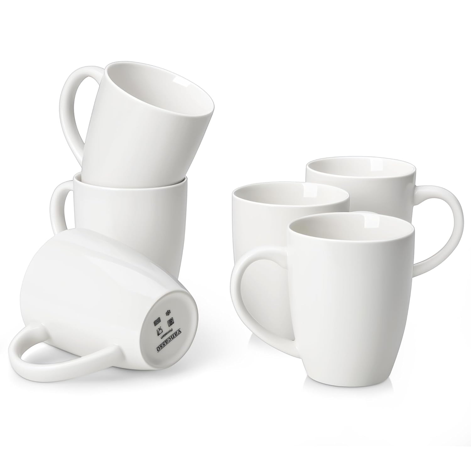 vancasso White Ceramic Coffee Mug Set of 6 16 Oz Tea Cups with Handle for Latte Tea Cappuccino