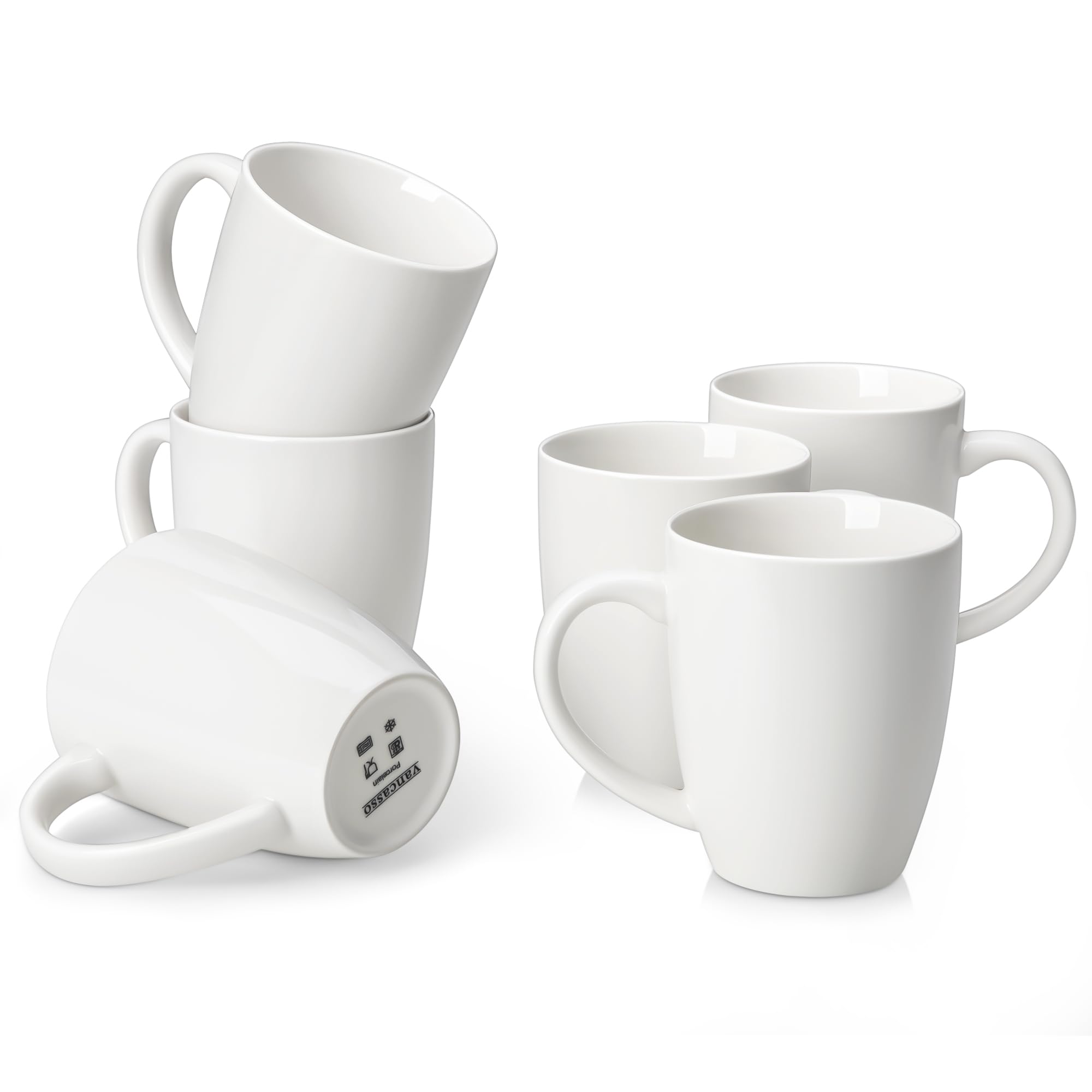 vancasso White Ceramic Coffee Mug Set of 6 16 Oz Tea Cups with Handle for Latte Tea Cappuccino