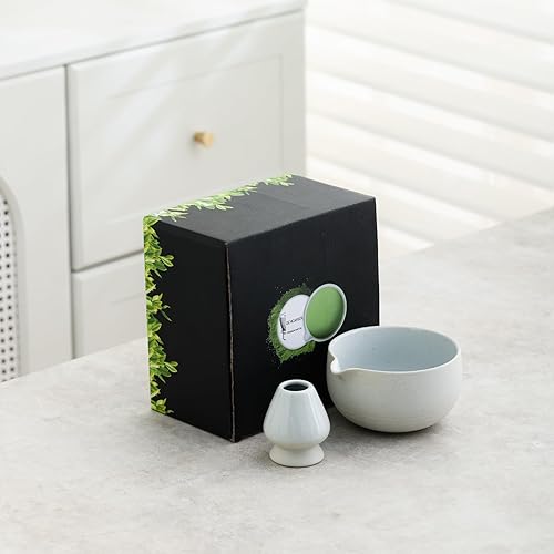 Miniatura 2 de Juego de té japonés, incluye cuenco de matcha con boquilla, soporte para batidor de matcha (chasen), 15.2 onzas hechas a mano de cerámica gruesa