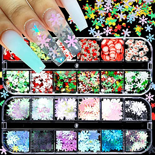 Christmas Nail Glitter Sequins, 24 Grids Holographic Snowflake Nail Art