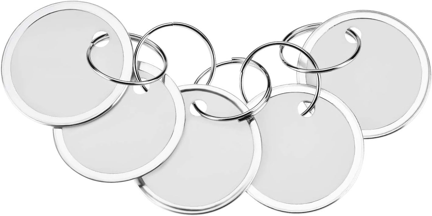60 Pieces Metal Rimmed Key Tags Round Paper Tags with Split Rings (31mm, White)