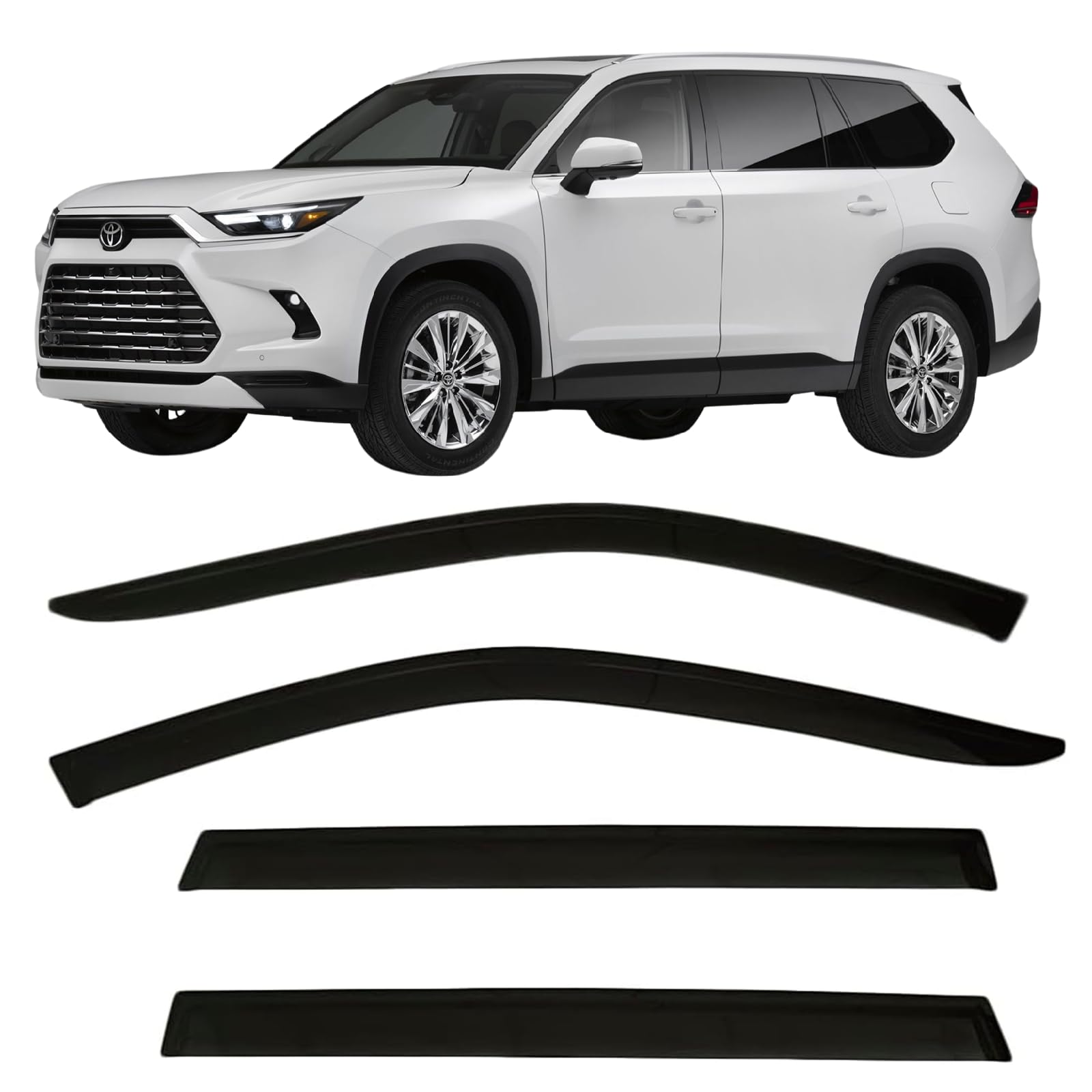2024-2025 Tape-On Side Window Visor Deflectors for Toyota Grand Highlander Rain Guards XLE Limited Platinum MAX Hybrid Smoke & for Lexus TX 350 500h Premium AWD Luxury Hybrid 2024-2025