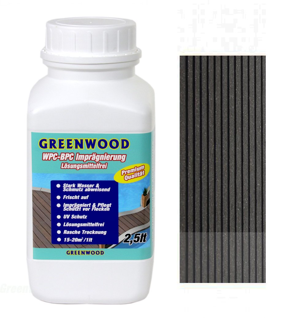 Greenwood WPC & BPC Imprägnierung Anthrazit -Grau - Imprägniermittel mit Farbe - Terrassen Pflegemittel mit UV-Schutz - ECO Lösungsmittelfrei - 2,5 Liter