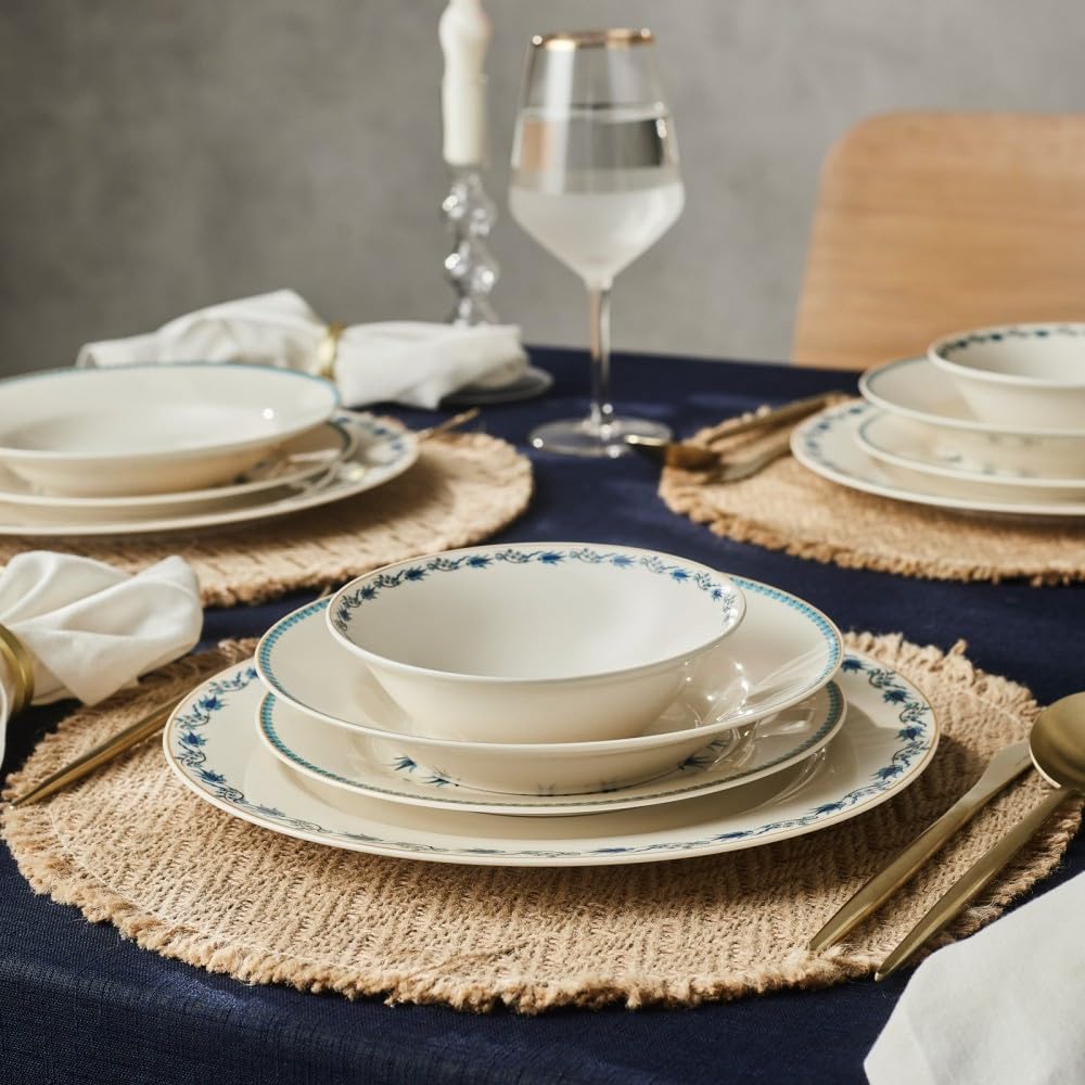 Karaca Forever Bone China Iznik - Vajilla de 24 piezas, 6 personas, multicolor