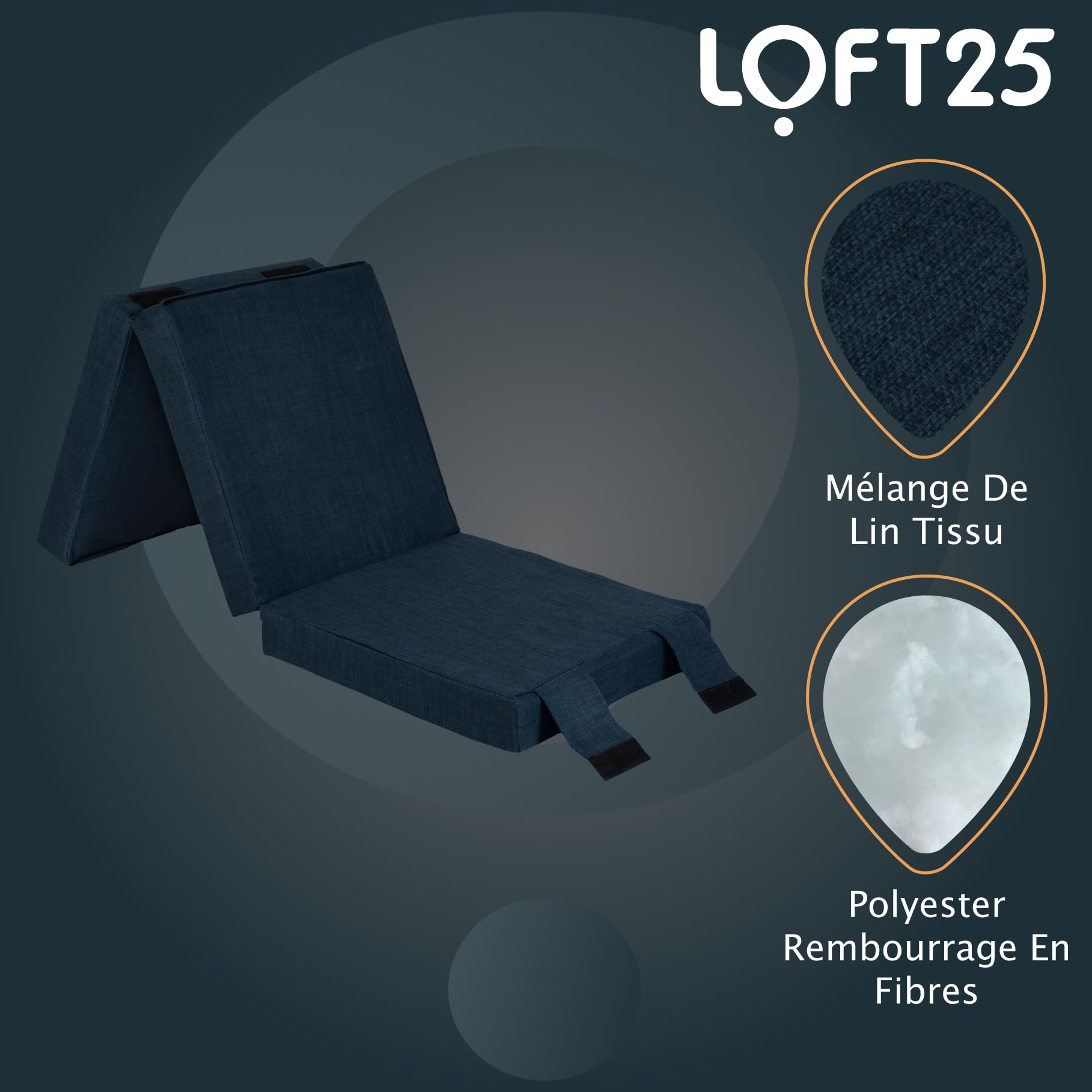 Loft 25 Matelas Pliant en Mousse Portable pour literie Simple | Poignées de Transport | Revêtement Effet Lin | Chambre à Coucher pour invités | Se replie pour Le Rangement (Minuit)