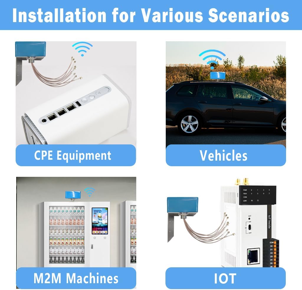 Maswell® 8X8 5G MIMO Antenna Outdoor, Entry-Level 3dBi, Screw and Adhesive Mount 2.2m Cable, 750-6000MHz Global 5G 4G LTE 3G Lora UWB and WiFi 7, NOT for Boosting