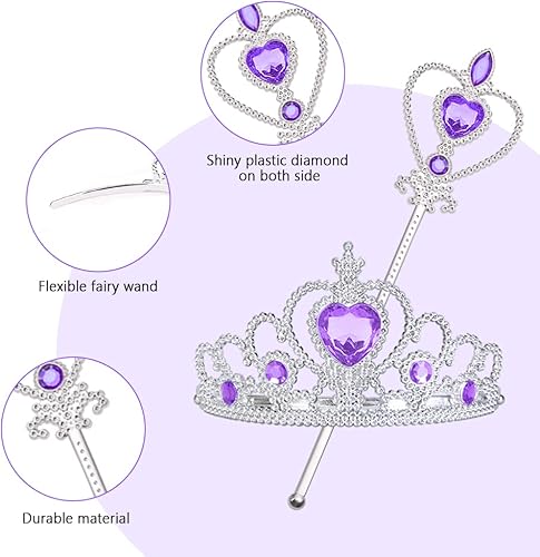 Miniatura 4 de Vicloon Accesorios de disfraz de princesa, 2 piezas de corona de princesa y varitas para niñas pequeñas, juego de regalos de juguete de joyería de
