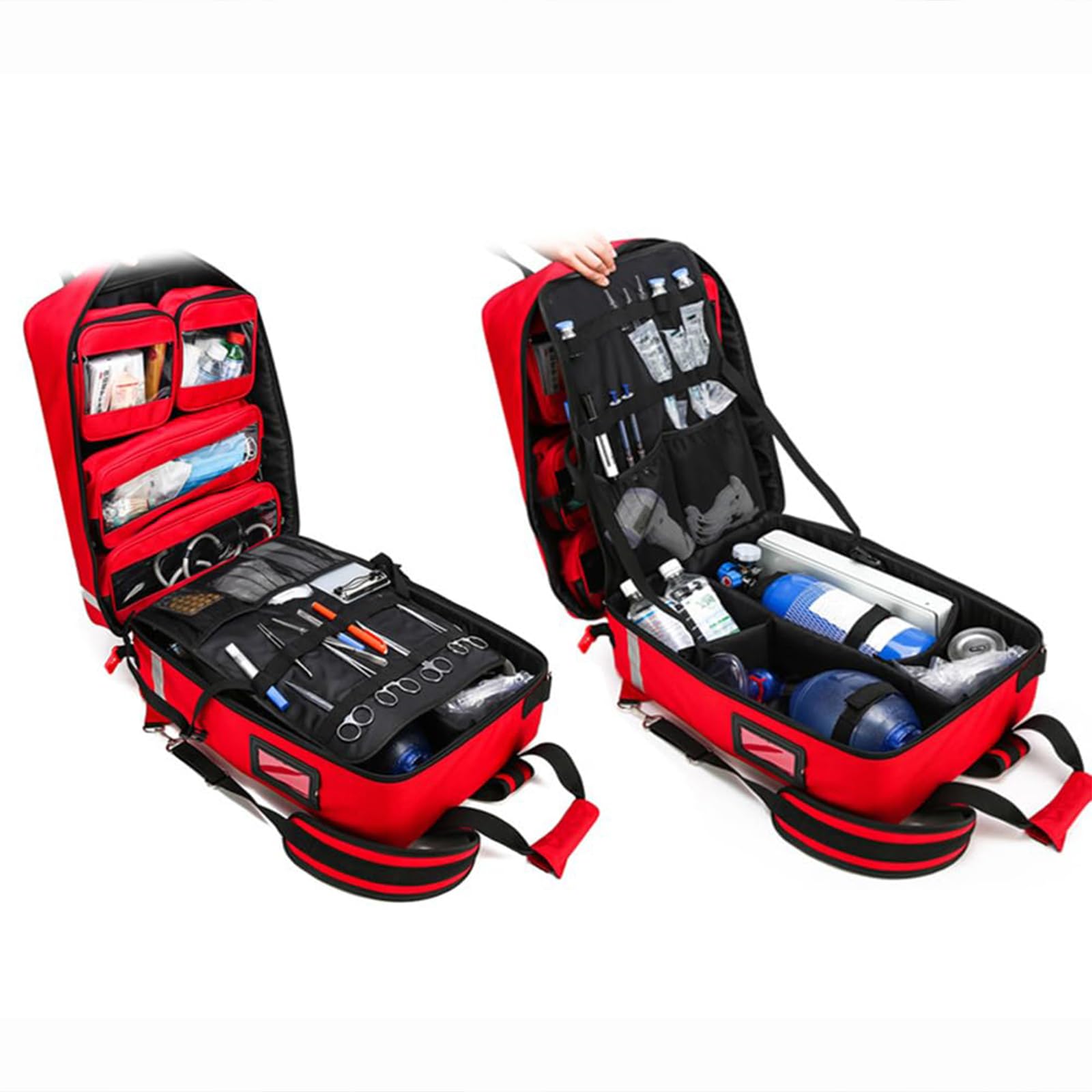 Kit de primeros auxilios con carrito desmontable, bolsa de trauma de gran capacidad para EMT, EMS, paramédicos, suministros médicos de emergencia para respuesta rápida y tratamiento, a