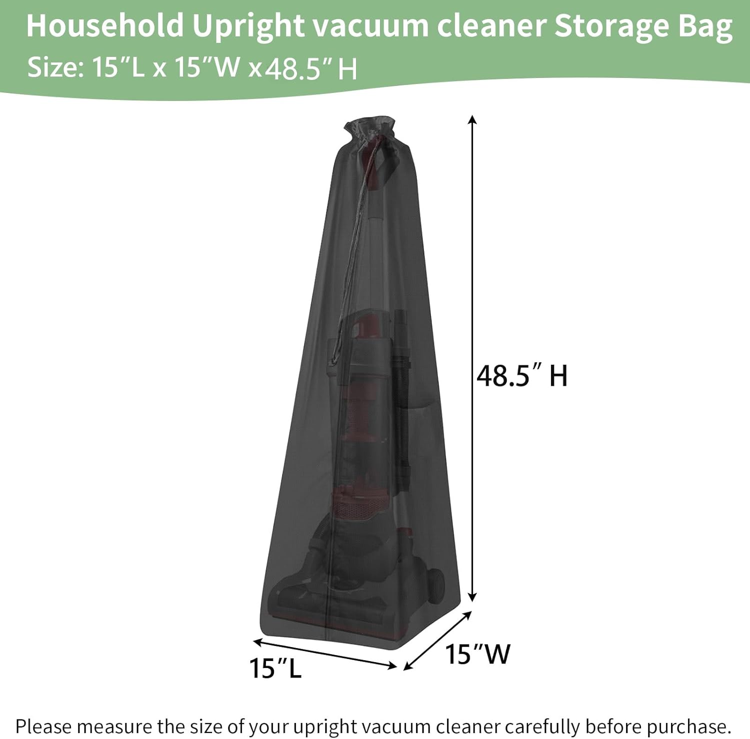 Upright Vacuum Cleaner Storage Bag Household Sweeper Cleaner Protective Dust Bag Stand Vacuum Cleaner Pouch 15" L x 15" W x 48.5" H Black Only Cover