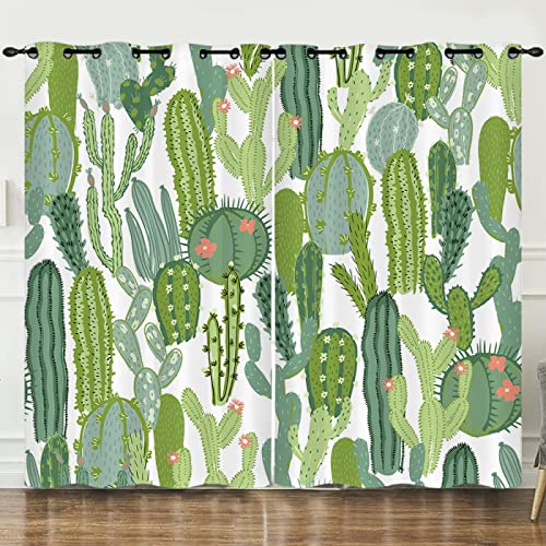 CAIZHE Rideau Occultant Thermiques Vert Plante Cactus Figue De Barbarierideau Anti Chaleur pour Salon Chambre Enfant Rideau Fenêtre Anti Bruit pour Cuisine Chambre Fille Rideau Dressing Lot 140X160CM