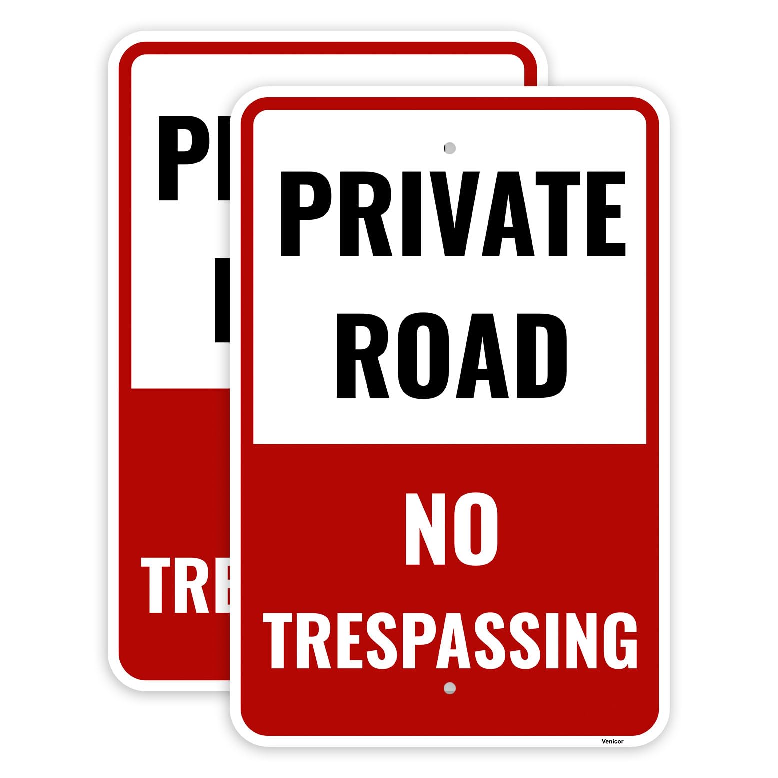 2PC Private Road No Trespassing Sign, 18 x 12 Inches - Aluminum