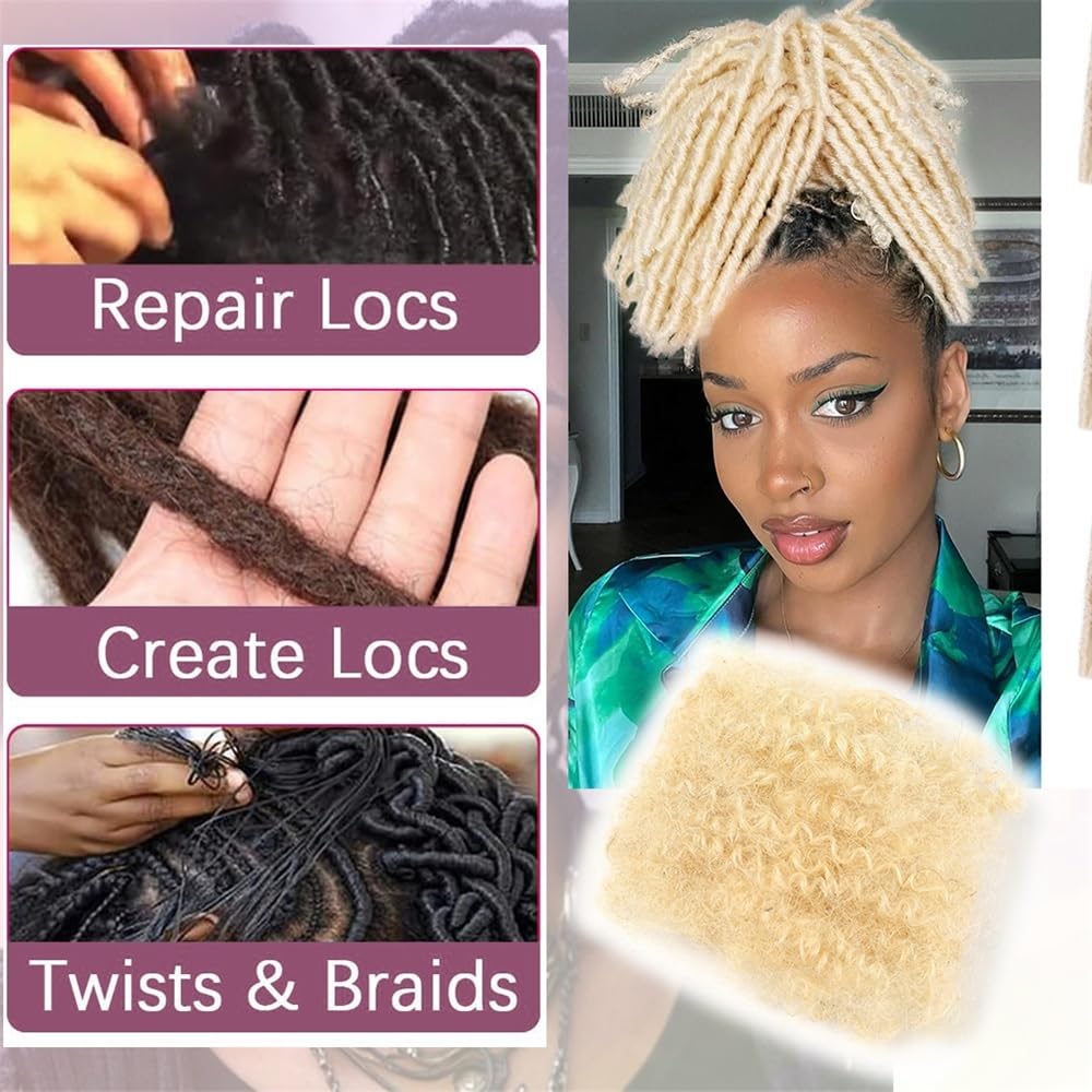 Splatanie włosów Afro Kinkys Ludzkie Włosy Ludzkie Do Dredów Przedłużanie Naprawa Locs Braiding Twist #613 Blond Kolor Kobieta(8inches)