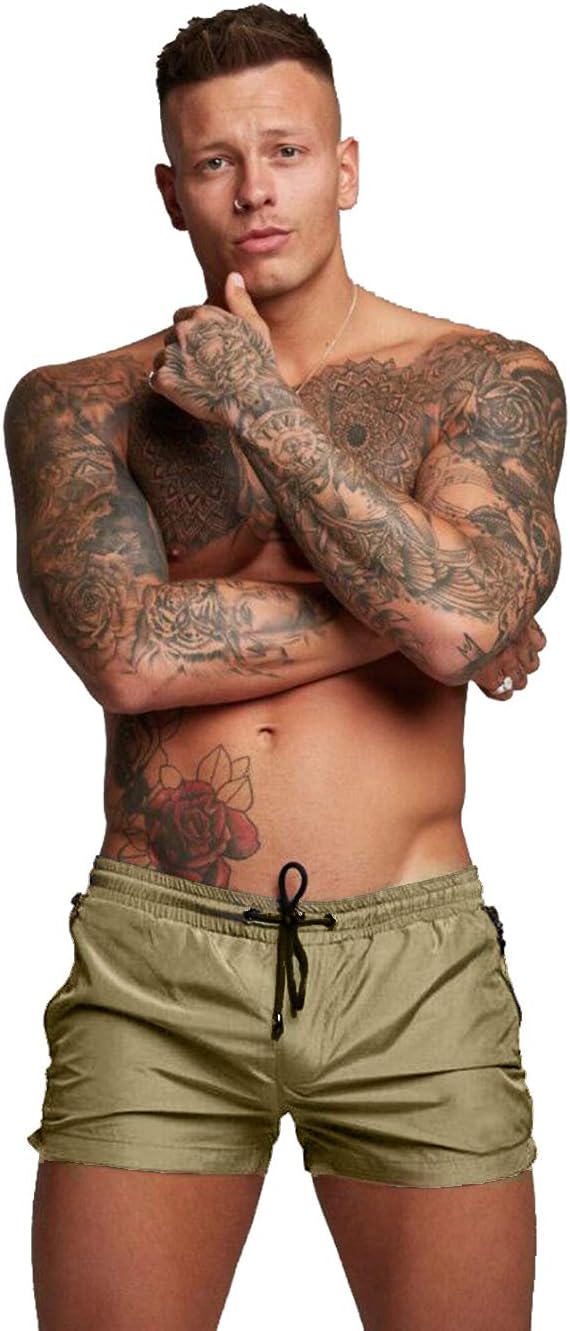 TONLENMens Swimwear Sports Shorts Swim Trunks with Zipper Pockets