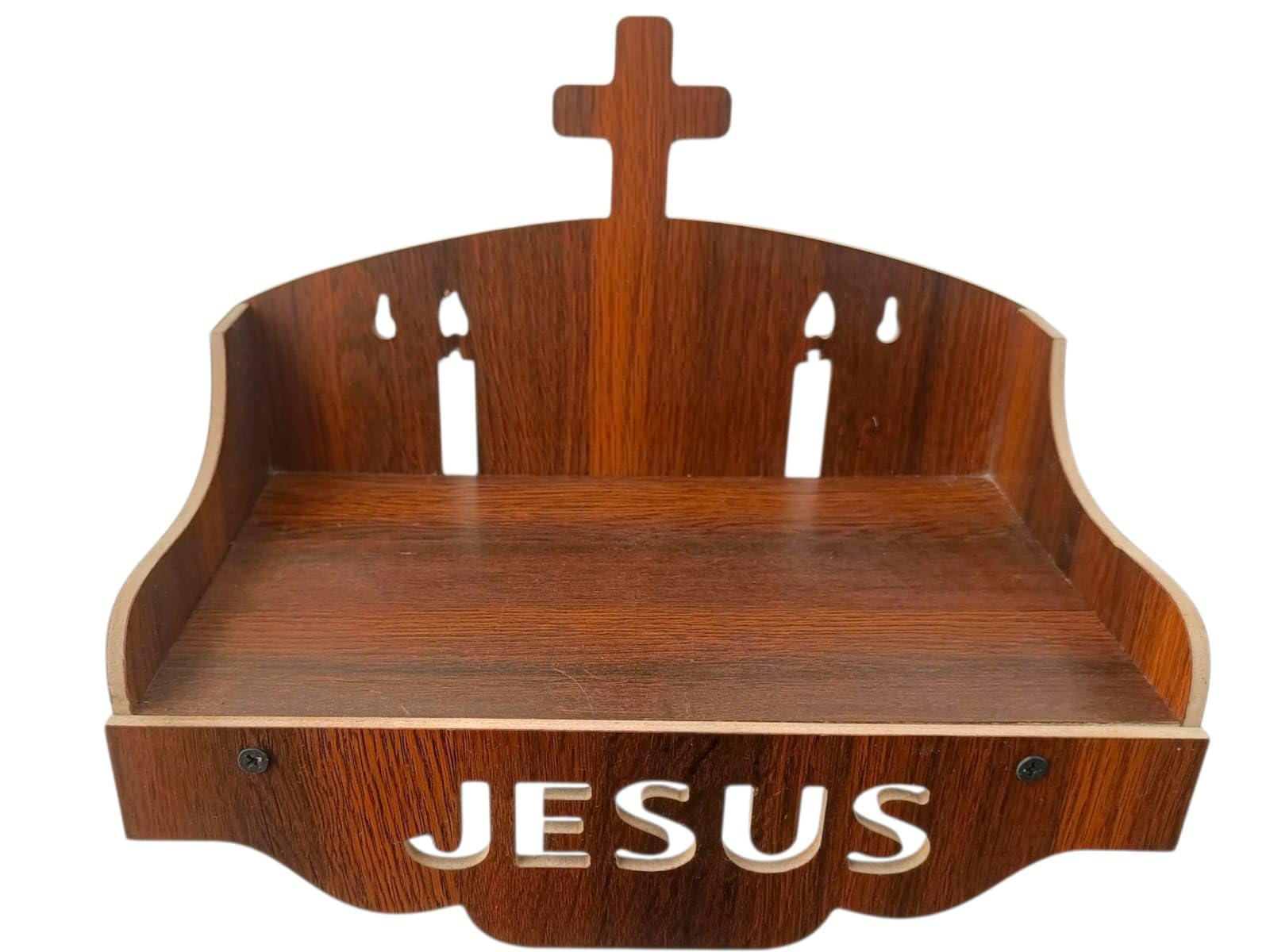 Jesus Wooden Wall Shelf with Cross Design Christian Pooja Stand for Home-image-47