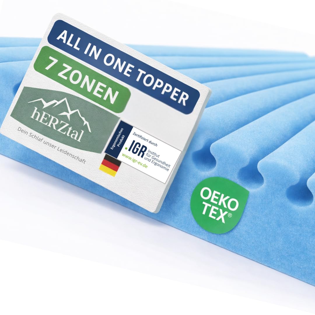 7-Zonen Gelschaum Topper 5cm-All in One Matratzenauflage mit Duo-Wendehärte H2/H3 – Ergonomisch IGR-Zertifiziert-Sommer- & Winterseite-Made in Germany-Für Boxspringbett & Matratze (90x200 cm)