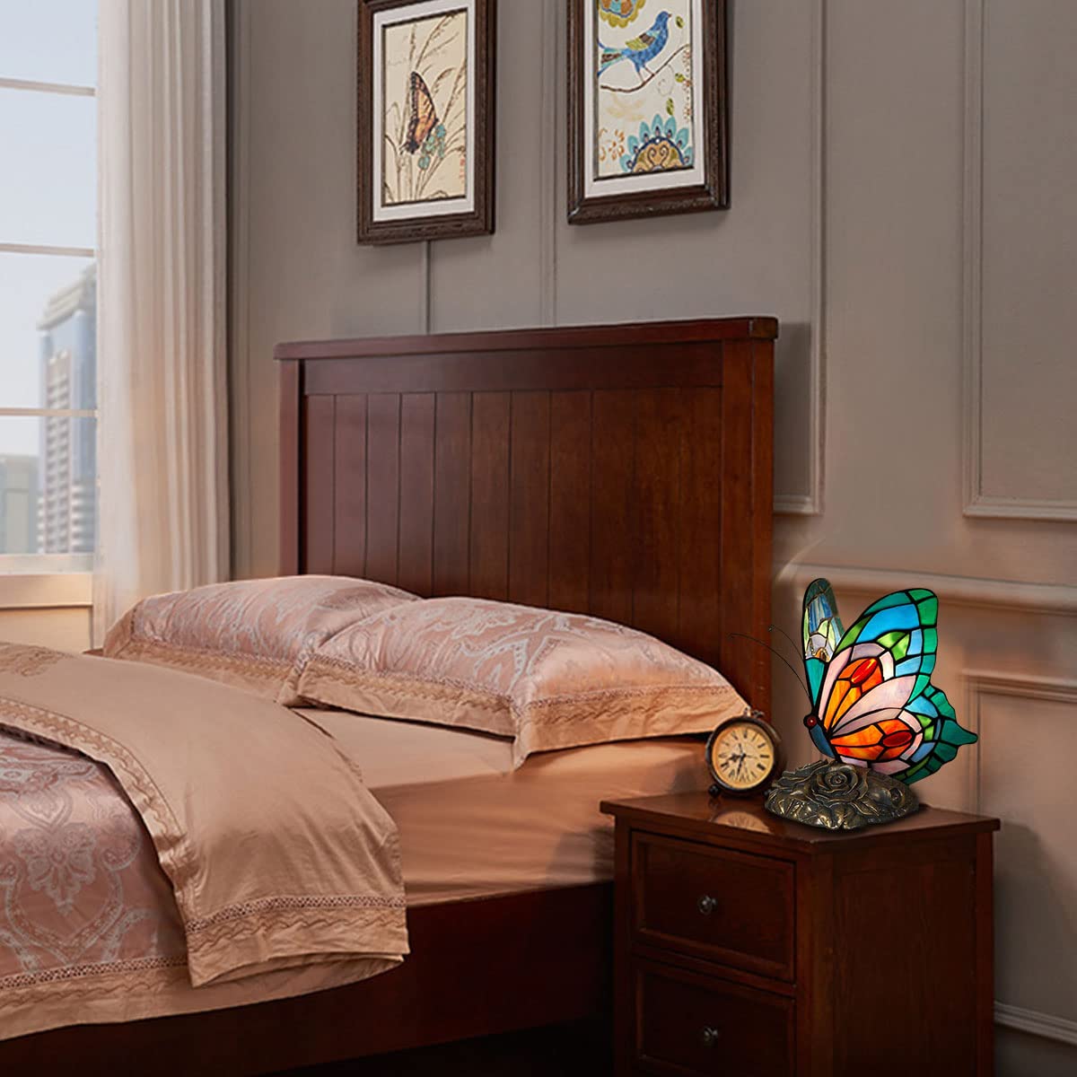 Lampada in Stile Tiffany con Farfalla da Comodino e Tavolo per Soggiorno, Camera da Letto