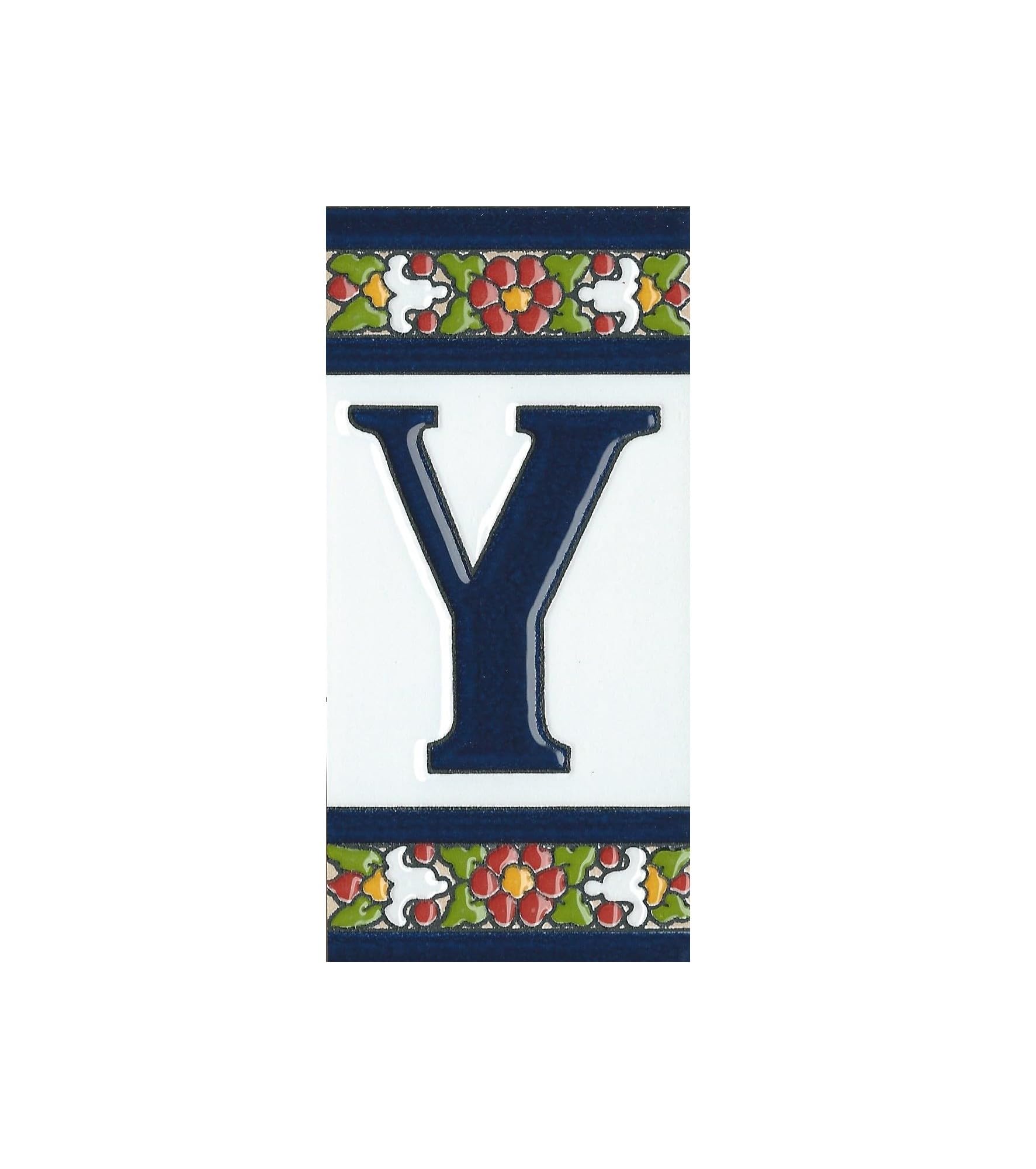 Spanish Floral Designed Ceramic Letter Tiles House Number Tiles and Frames (Letter Y)