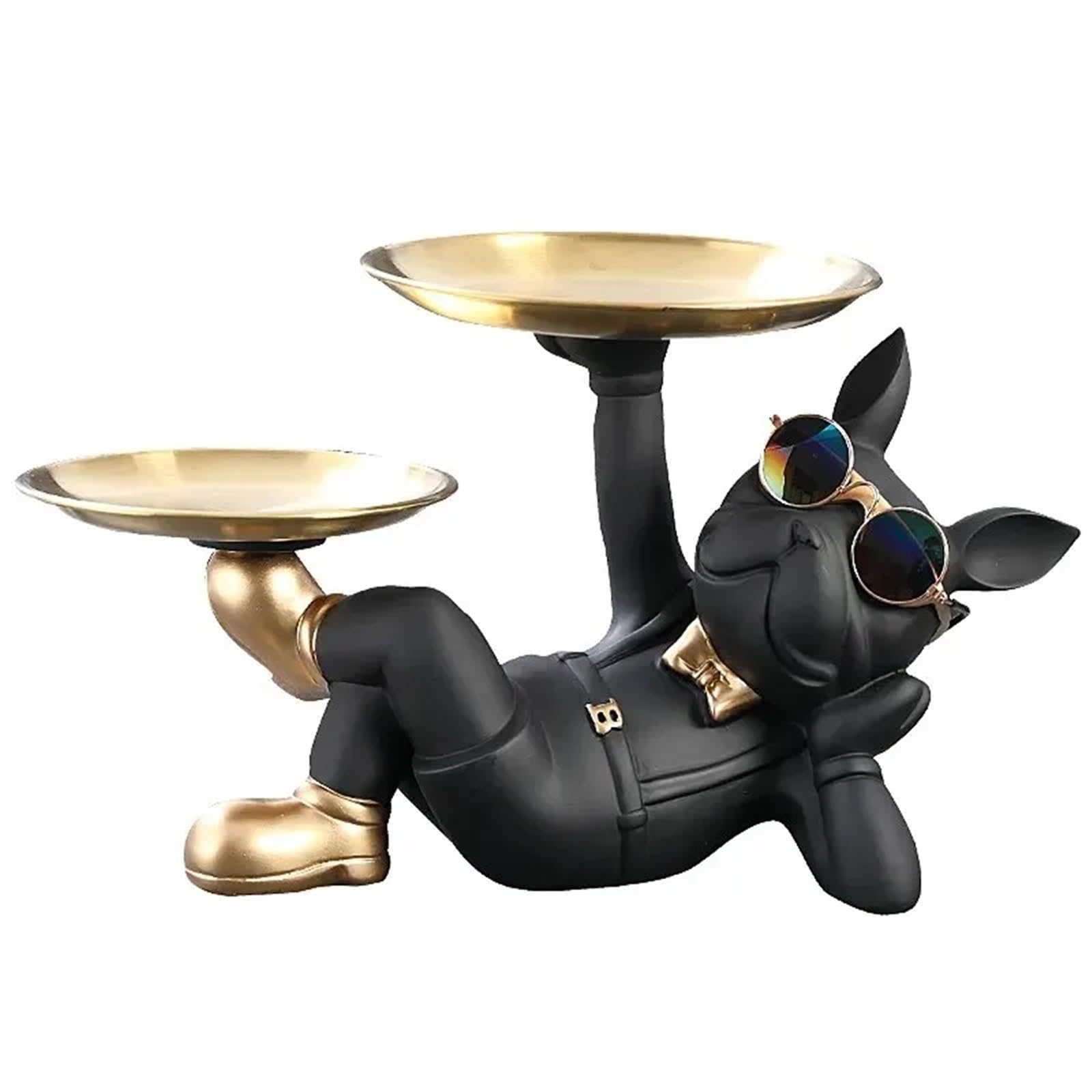Cadeau décoration maison original : statue chien noir avec coupelle à bonbons