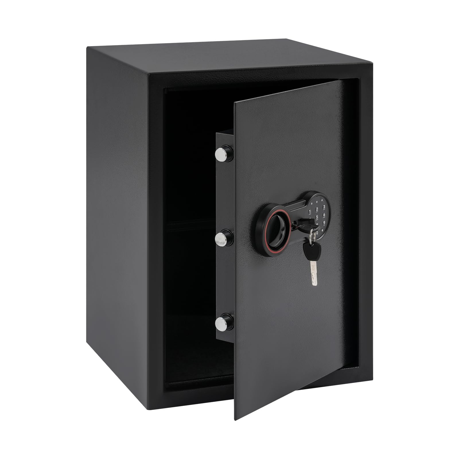 Caja fuerte electrónica de acero de alta seguridad con sistema de alarma, capacidad de 2 niveles y apertura de emergencia para llaves, para casa, oficina, joyas y documentos (35 x 31 x 50 cm, negro)