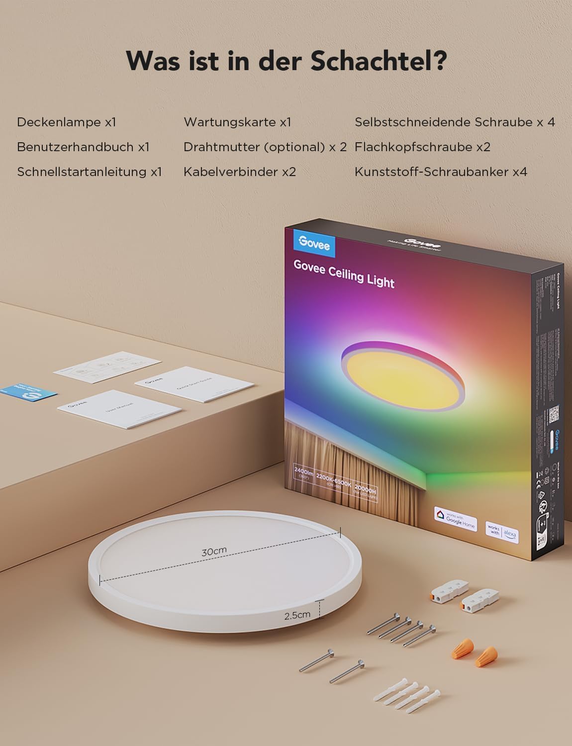 Govee Deckenleuchte RGBIC Smart 24W Ø30cm dimmbar LED Deckenlampe mit 16 Mio. DIY Farben kompatibel mit Alexa & Google Assistant
