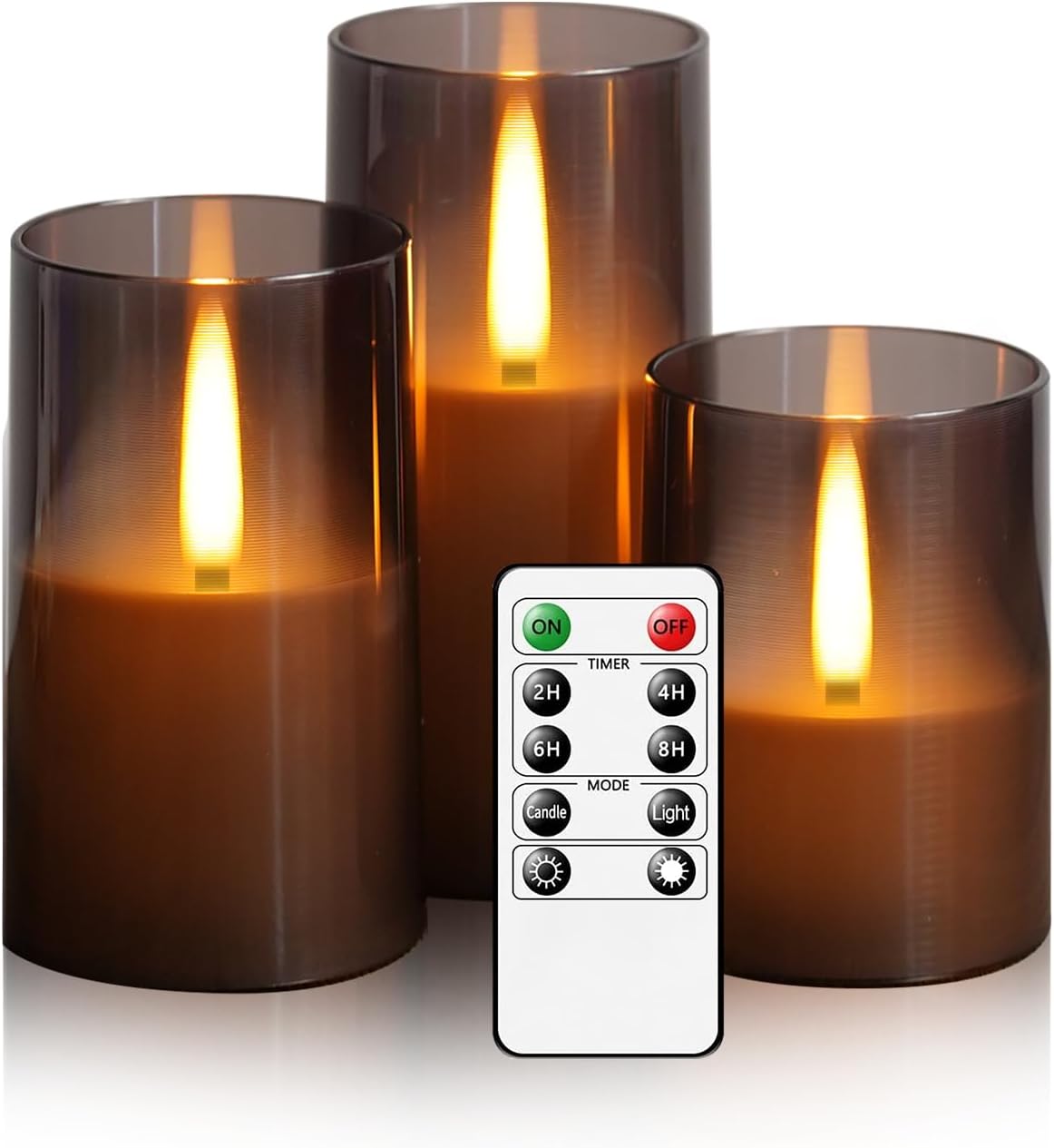 Flameless LED Candles, Upgraded Realistic Flickering Pillar Battery Operated Candles with Remote Timer, Acrylic Electric Set of 3 for Romantic Ambiance and Home Decoration?Grey?