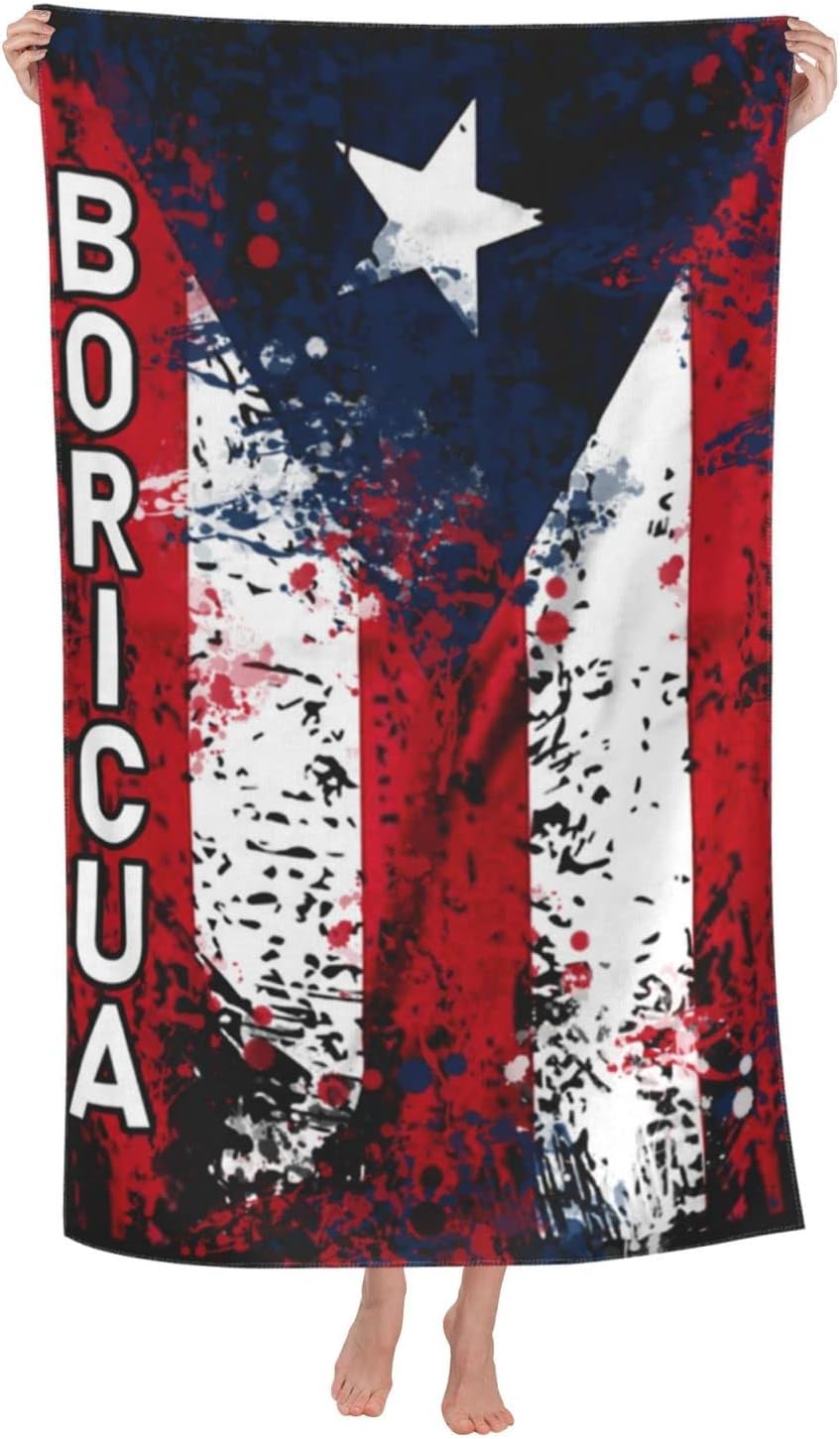 Puerto Rican Flag Beach Towels,Cute Quick-Drying Lightweight Microfiber Bath Towels, Puerto Rico Beach Towel Oversized Travel Swim Towels for Kids & Adults
