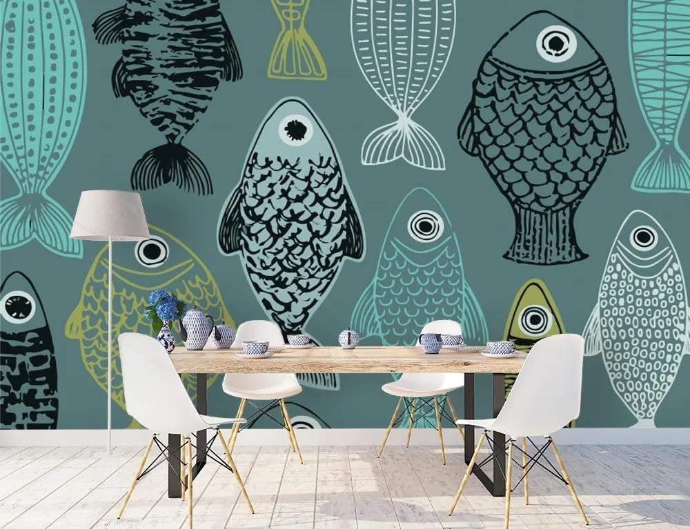 Papier peint poisson 3D haut de gamme en intissé mural pour grand salon