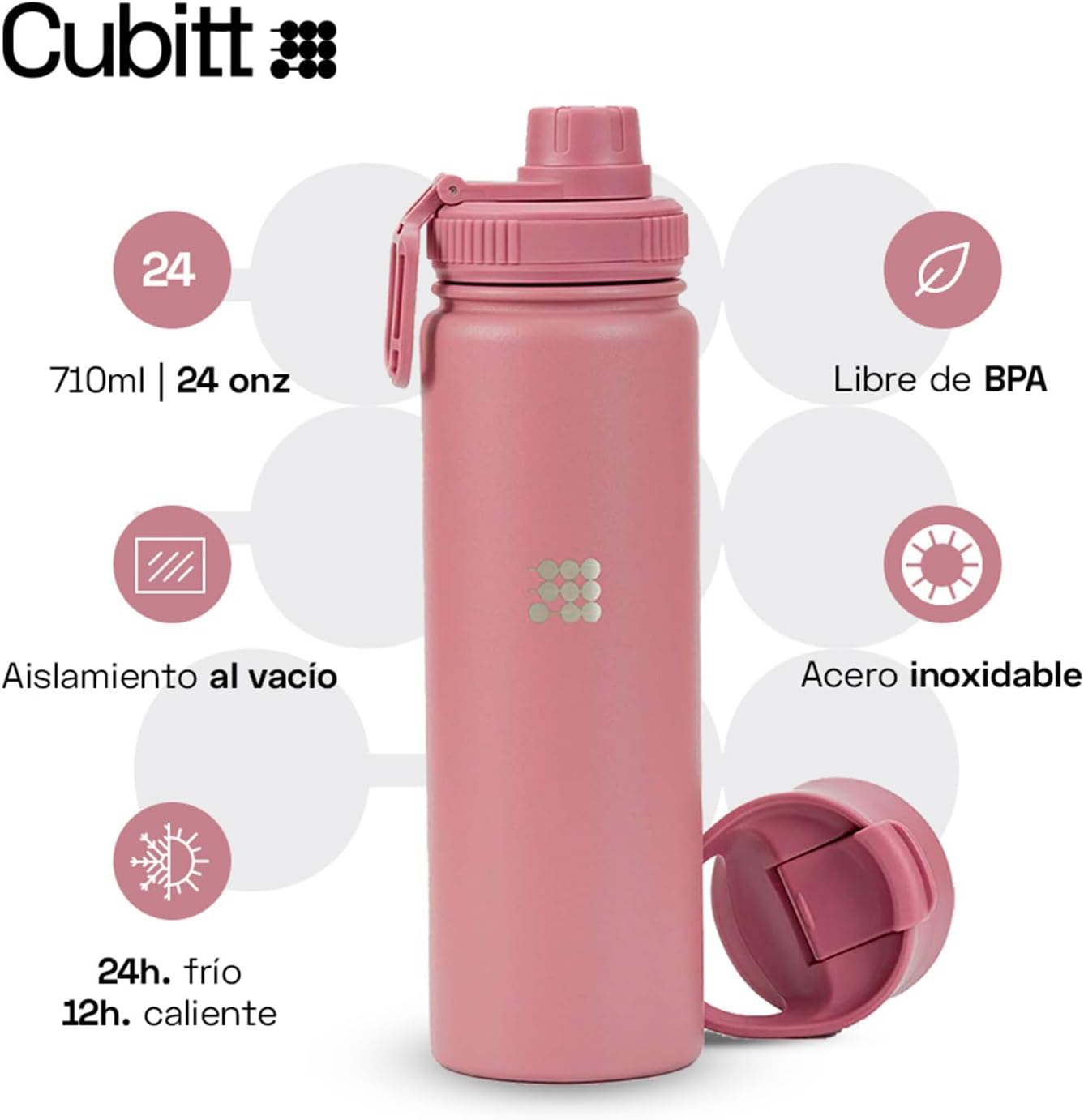 Cubitt Insulated Sports Hydro Water Bottle 24 oz, 2 Lids (Coffee Lid and Wide Mouth Twist Sports Lid), Stainless Steel, Double Walled. Cold for up to 24 hours, Hot for up to 12 hours Coral - Image 4