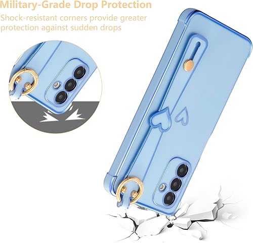 Vista 229 de ZTOFERA Funda para Samsung Galaxy S22 Plus 5G con correa para la muñeca, bonito borde chapado de lujo, patrón de corazones de amor para niñas y Azul