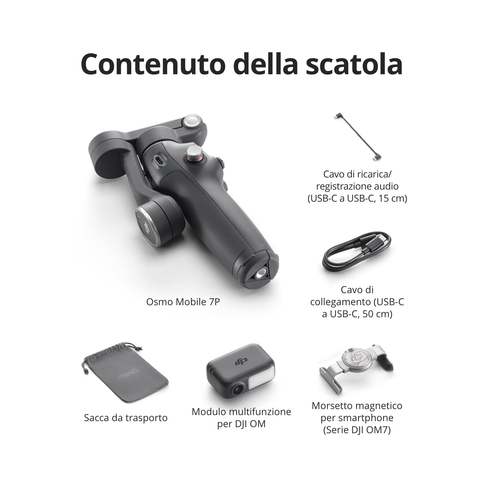DJI Osmo Mobile 7P Stabilizzatore per iPhone, Android, Tracciamento nativo, Illuminazione, Stabilizzatore 3 assi per smartphone, Avvio rapido, Manico telescopico e treppiede integrati