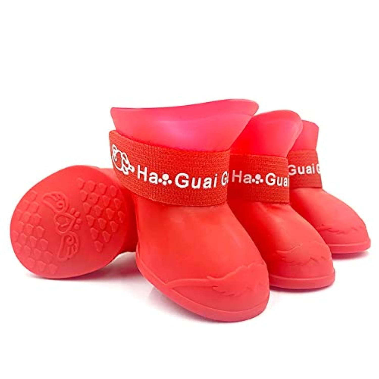 Dogs Candy Colors Anti-Slip Waterproof Rubber Rain Shoes Boots Paws Cover (Red,S)