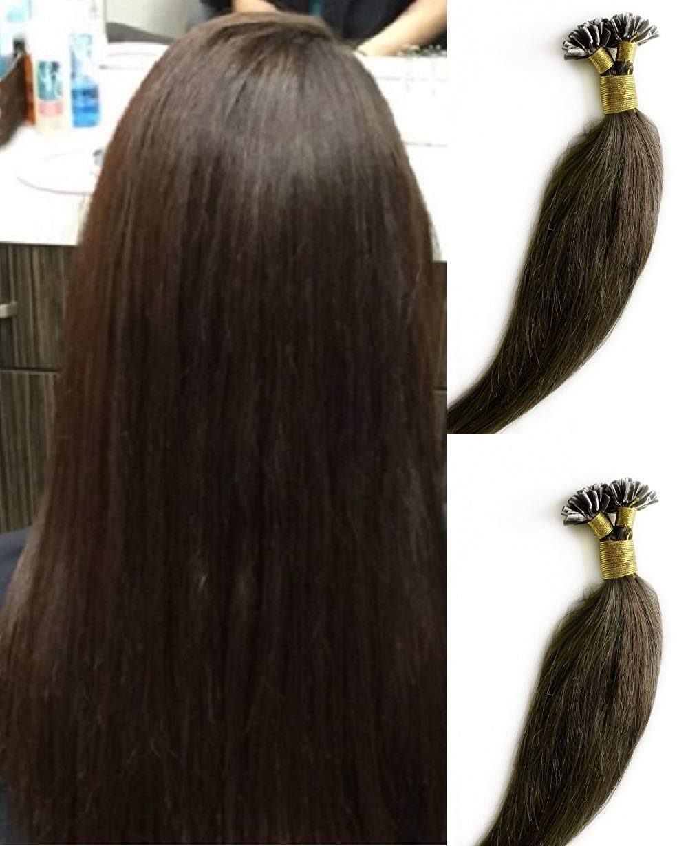 Hair Faux You 18" Remy Straight Pre bonded Keratin U Tip Human Hair Extensions 100 grams 100 strands Per Package Color #2 Darkest Brown