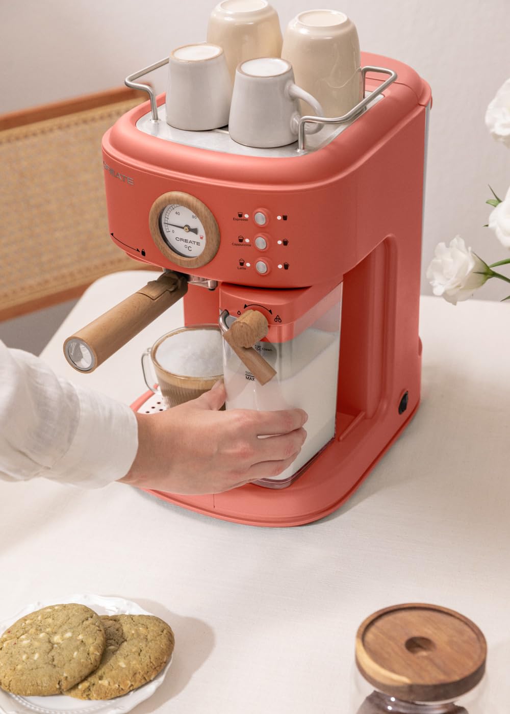 THERA RETRO PRO Halbautomatische Espressokaffeemaschine Terrakotta 20 bar 1250W 1.5L
