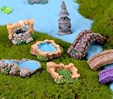 VRB Dec Miniature Showpiece Set for Home Decor, car Dashboard,Valentine,Living Room,Gifts Figurines,Cake Decoration Items,Figurines for Home Decor. (8 Pcs Garden Bridges Miniature)