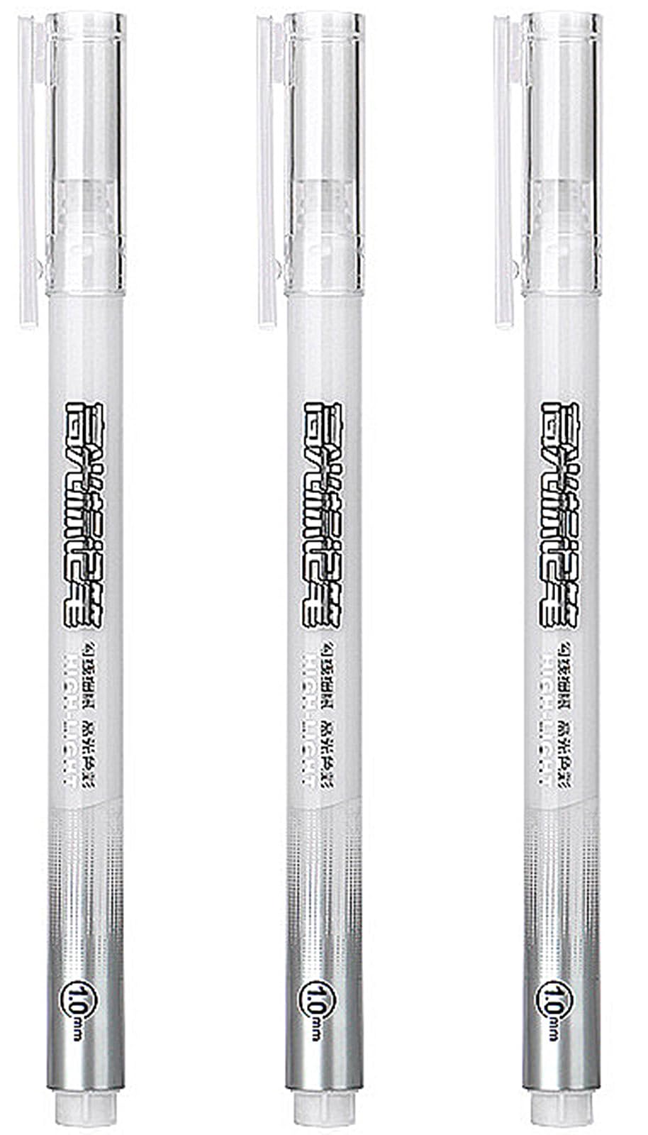 3 Penne Gel Bianche A Sfera 1,0 Mm – Inchiostro Pigmentato Ad Asciugatura Rapida – Per Scrivere, Disegnare, Evidenziare Su Carta Scura