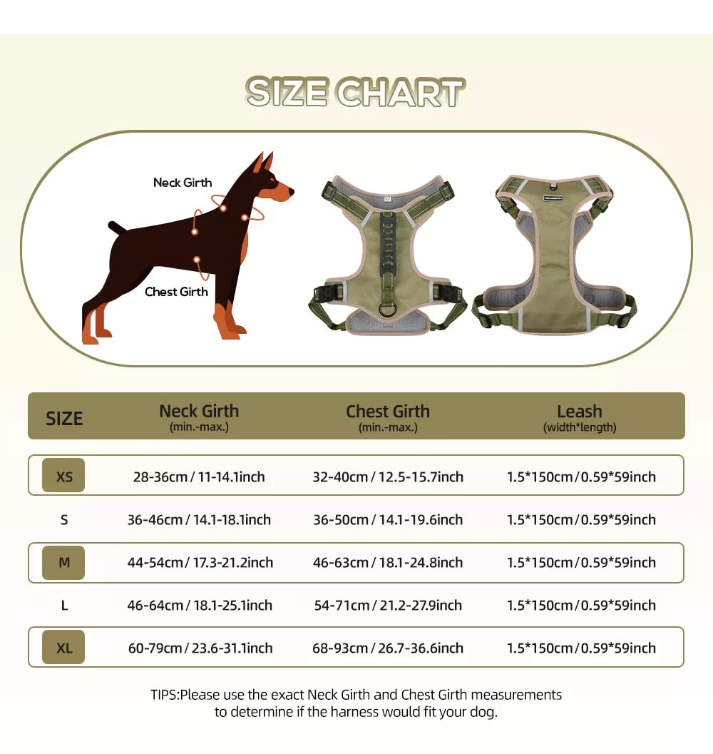 Dog Harness No Pull Adjustable Reflective,for Medium and Large Small Dog with Leash 59.06in (Khaki, L) - image 2